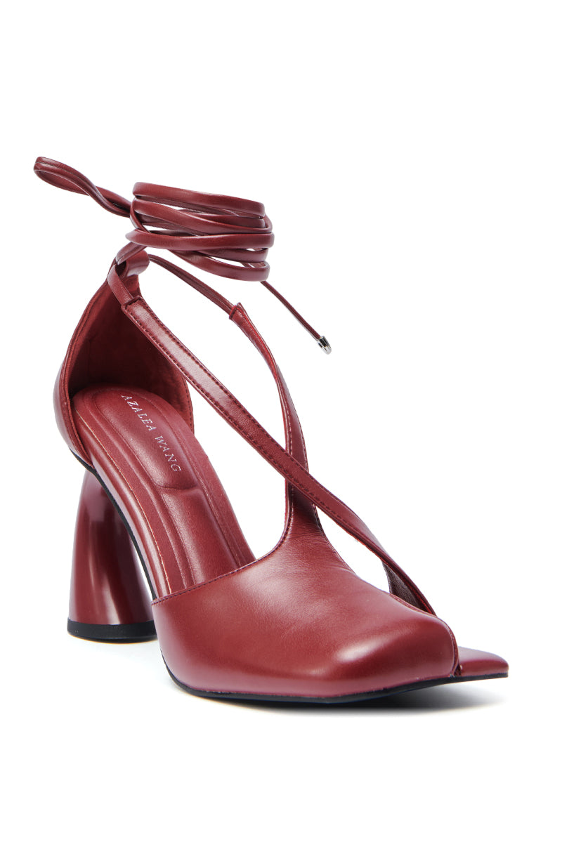AZALEA WANG BUIKY BURGUNDY OPEN TOE PUMP