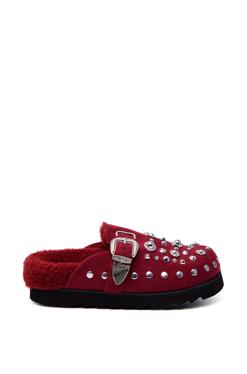 AZALEA WANG CHATTER BURGUNDY FUR SLIP ON CLOG