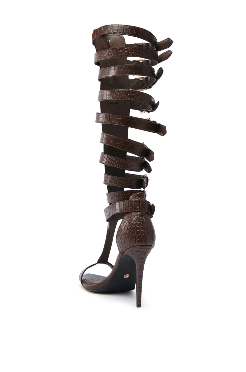 AZALEA WANG CHERELLI BROWN CROC OVER THE KNEE SANDAL