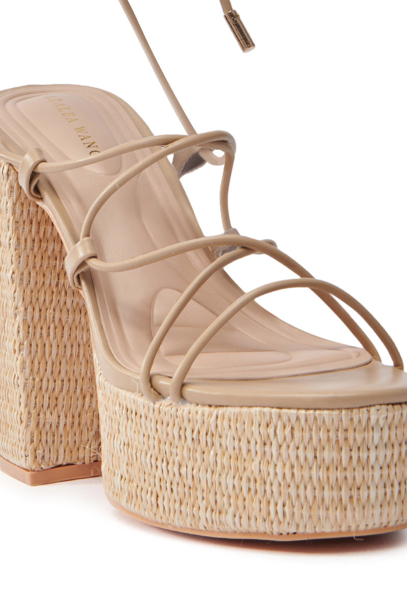 AZALEA WANG CIERRA BEIGE STRAPPY RAFFIA PLATFORM SANDAL