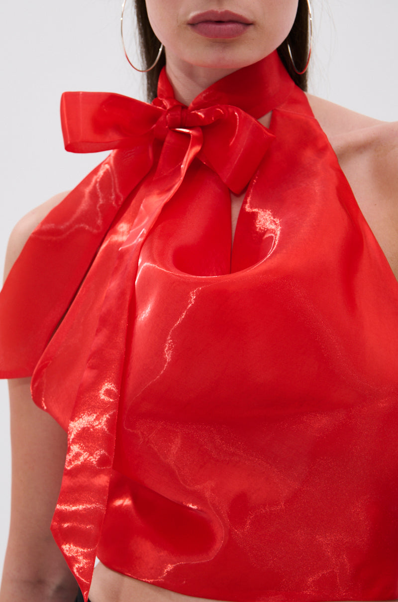 SUNSHINE COWL NECK SATIN BLOUSE IN ORANGE