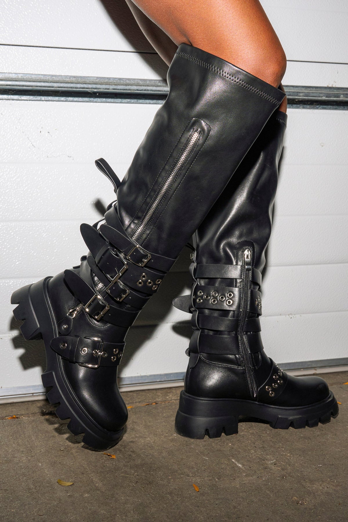 AZALEA WANG CORDOVAN BLACK BELTED BOOT