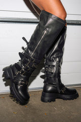 AZALEA WANG CORDOVAN BLACK BELTED BOOT