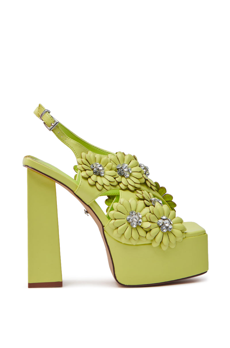 AZALEA WANG CORRA LIME FLORAL EMBELLISHED CHUNKY PLATFORM SANDAL