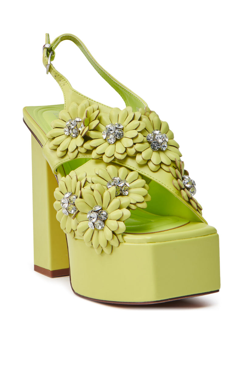 AZALEA WANG CORRA LIME FLORAL EMBELLISHED CHUNKY PLATFORM SANDAL