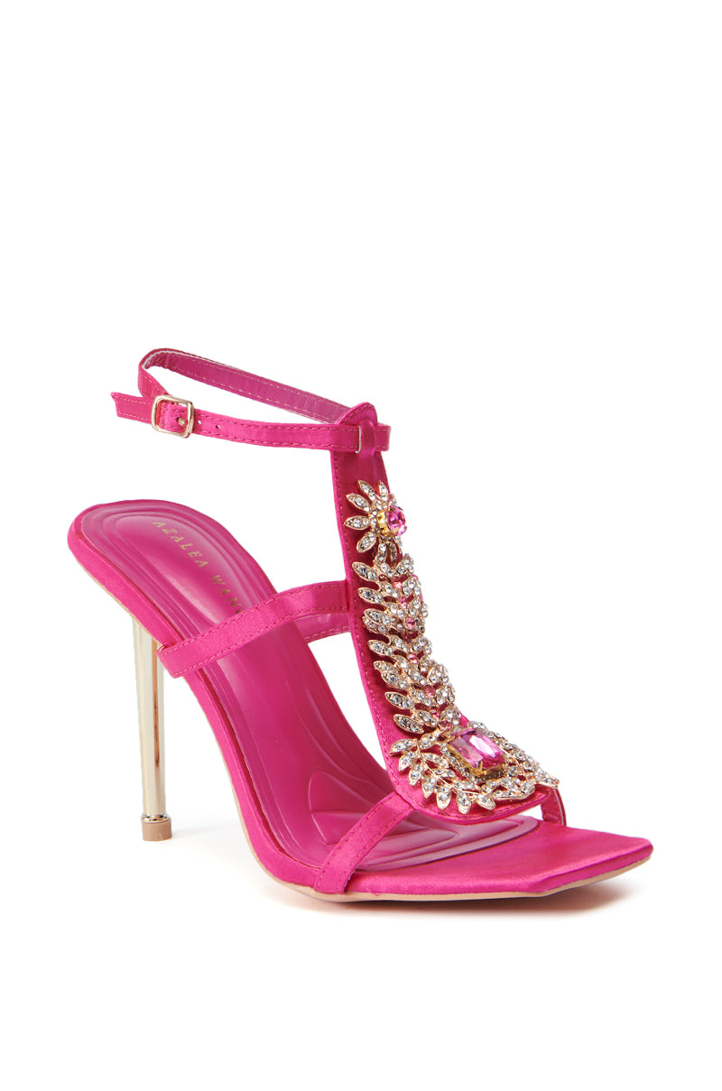 AZALEA WANG CRAWFISH RHINESTONE EMBELLISHED SANDAL IN PINK