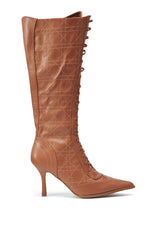 CREATOR TAN LACE UP STILETTO BOOT