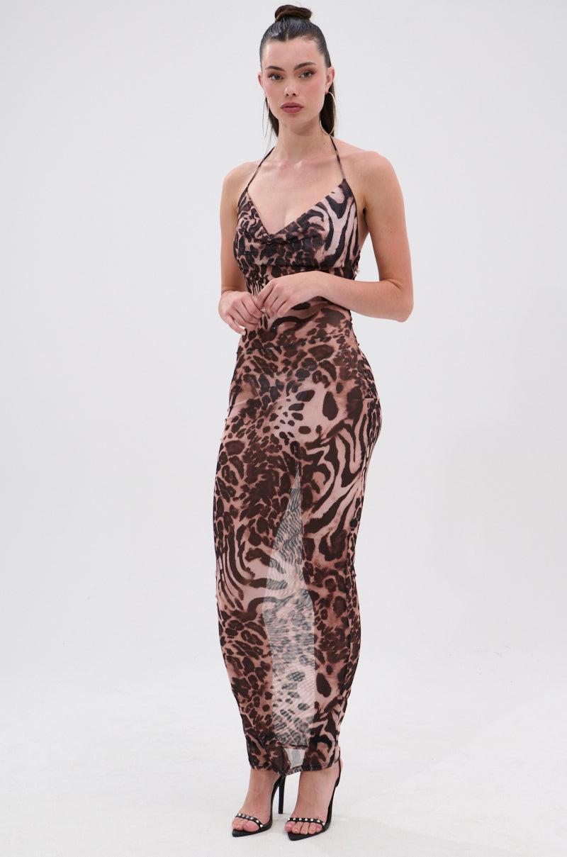 ON TREND MESH MIDI DRESS IN ANIMAL PRINT