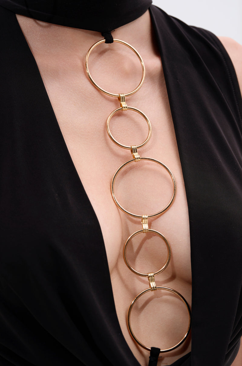 CAN'T REACH ME PLUNGING MINI DRESS WITH HARDWARE