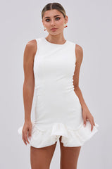 FAHARI RUFFLE HEM MINI DRESS IN WHITE