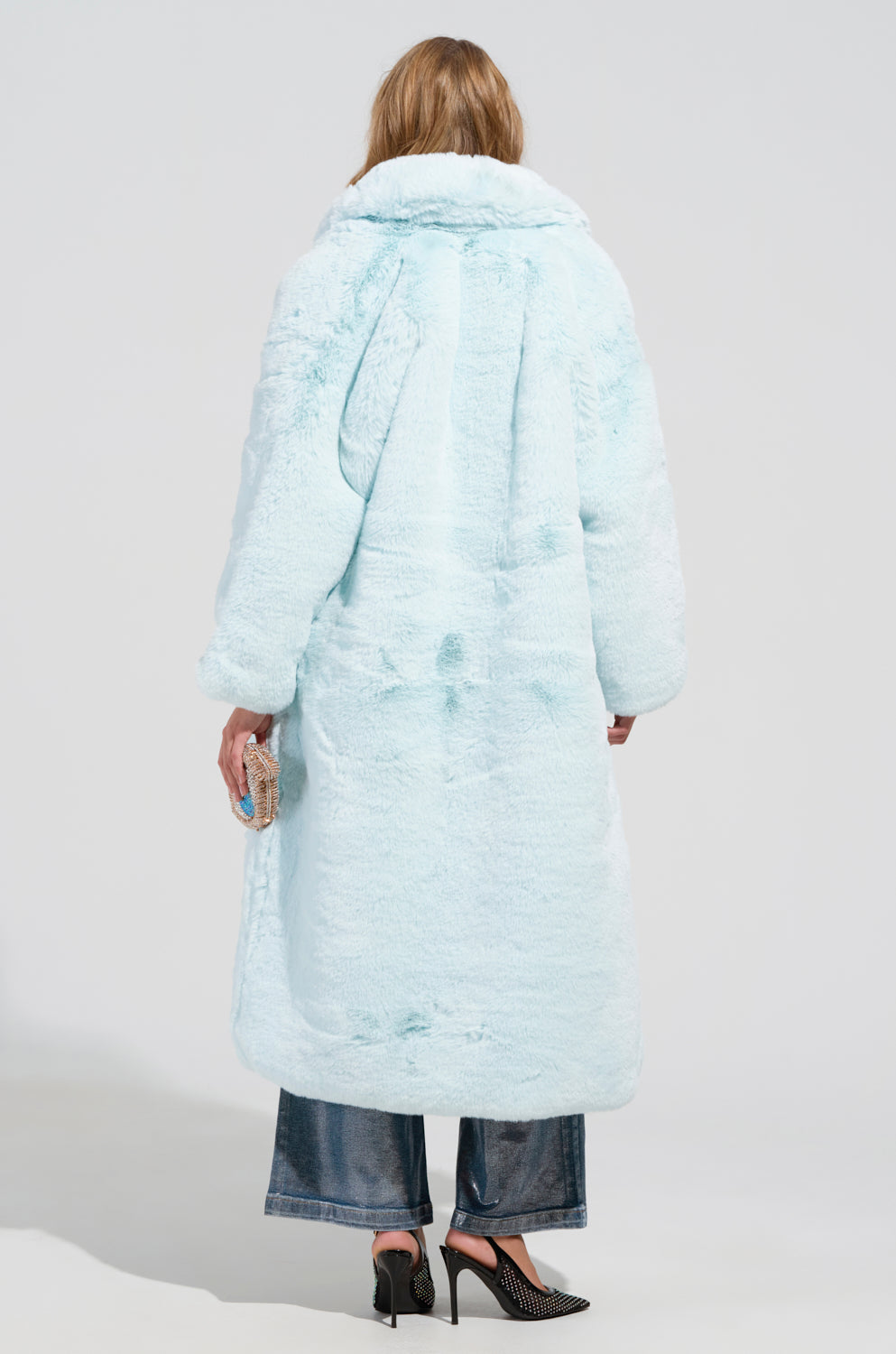 DAYANNE FAUX FUR TRENCH IN LIGHT BLUE