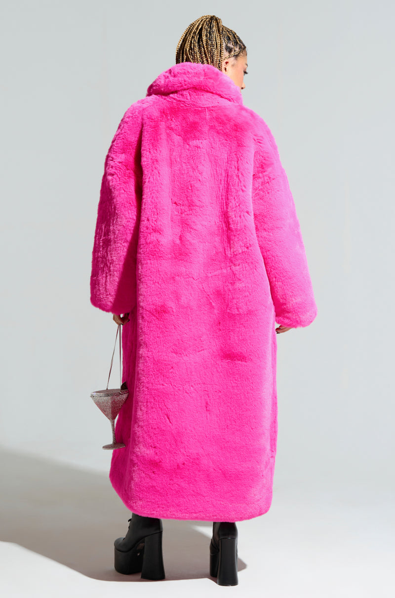 DAYANNE FAUX FUR TRENCH IN FUCHSIA