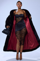 DAYANNE LONG SATIN LINING FAUX FUR TRENCH COAT