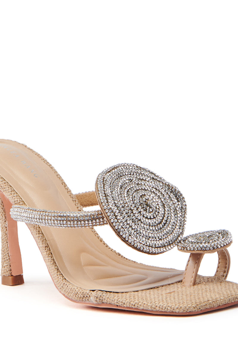 AZALEA WANG DIARA BEIGE RAFFIA EMBELLISHED STILETTO SANDAL
