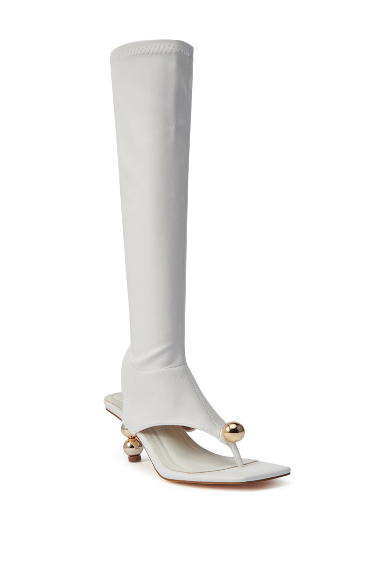 AZALEA WANG DIPPIN DOT WHITE STRETCH SANDAL BOOT