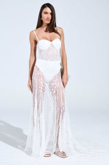 TROUBLES HERE LACE MAXI DRESS IN WHITE