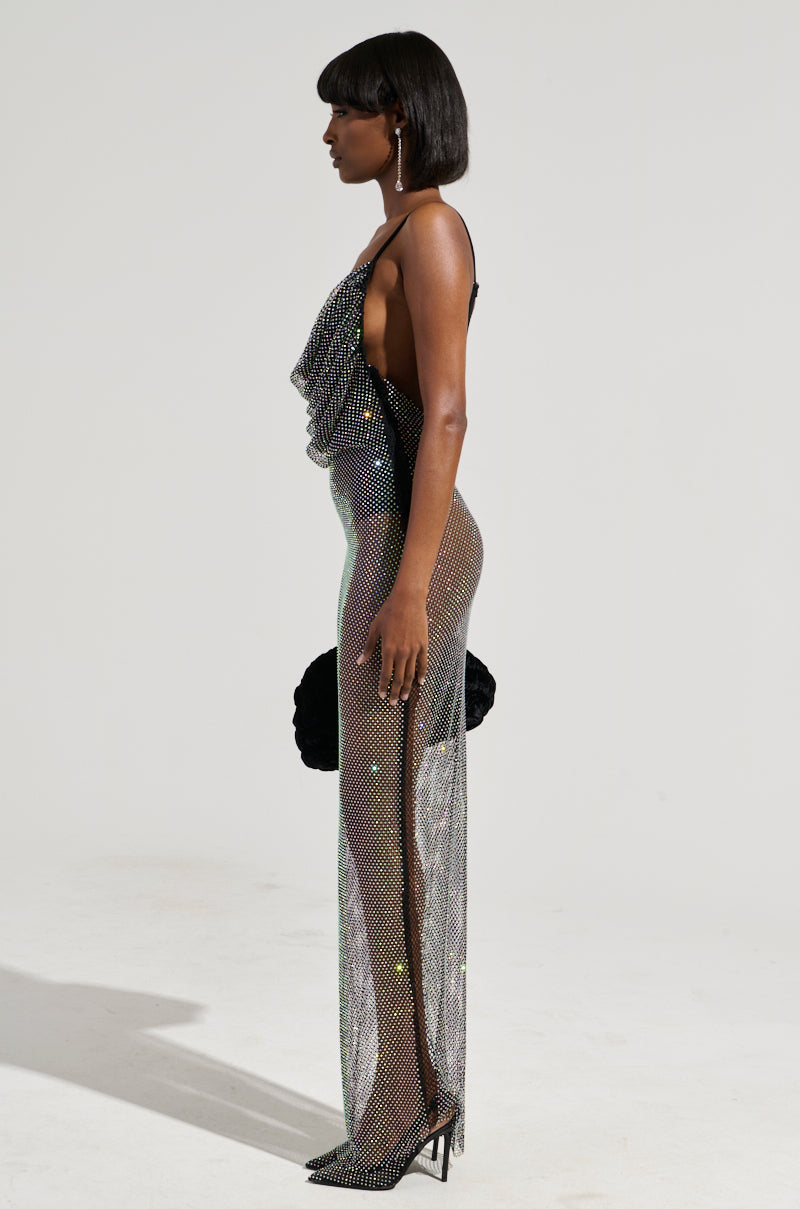 ACTIN BRAND NEW RHINESTONE MESH MAXI DRESS