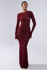 MY GOOD SIDE LEOPARD MESH MAXI DRESS IN BURGUNDY