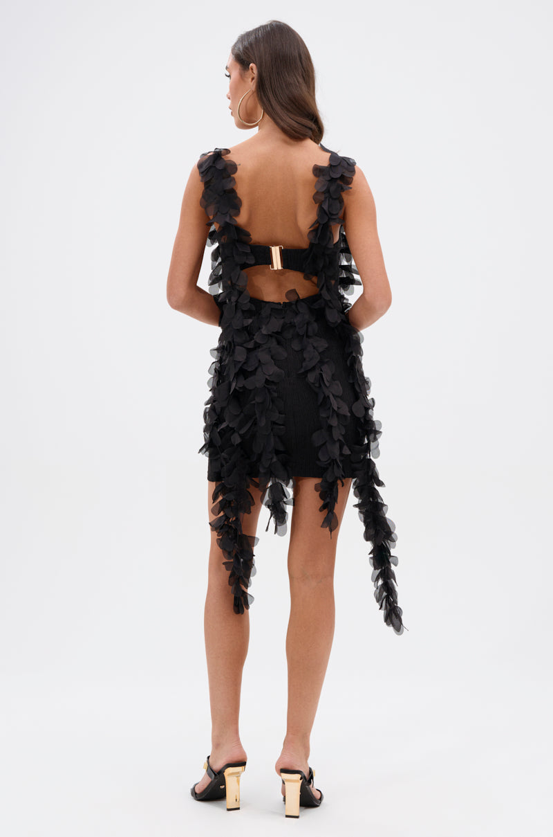 COVER GIRL MINI DRESS WITH FLORAL APPLIQUES