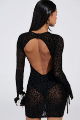 MY GOOD SIDE LEOPARD MESH MINI DRESS IN BLACK