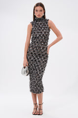 NEXT UP SHREDDED MESH MIDI DRESS