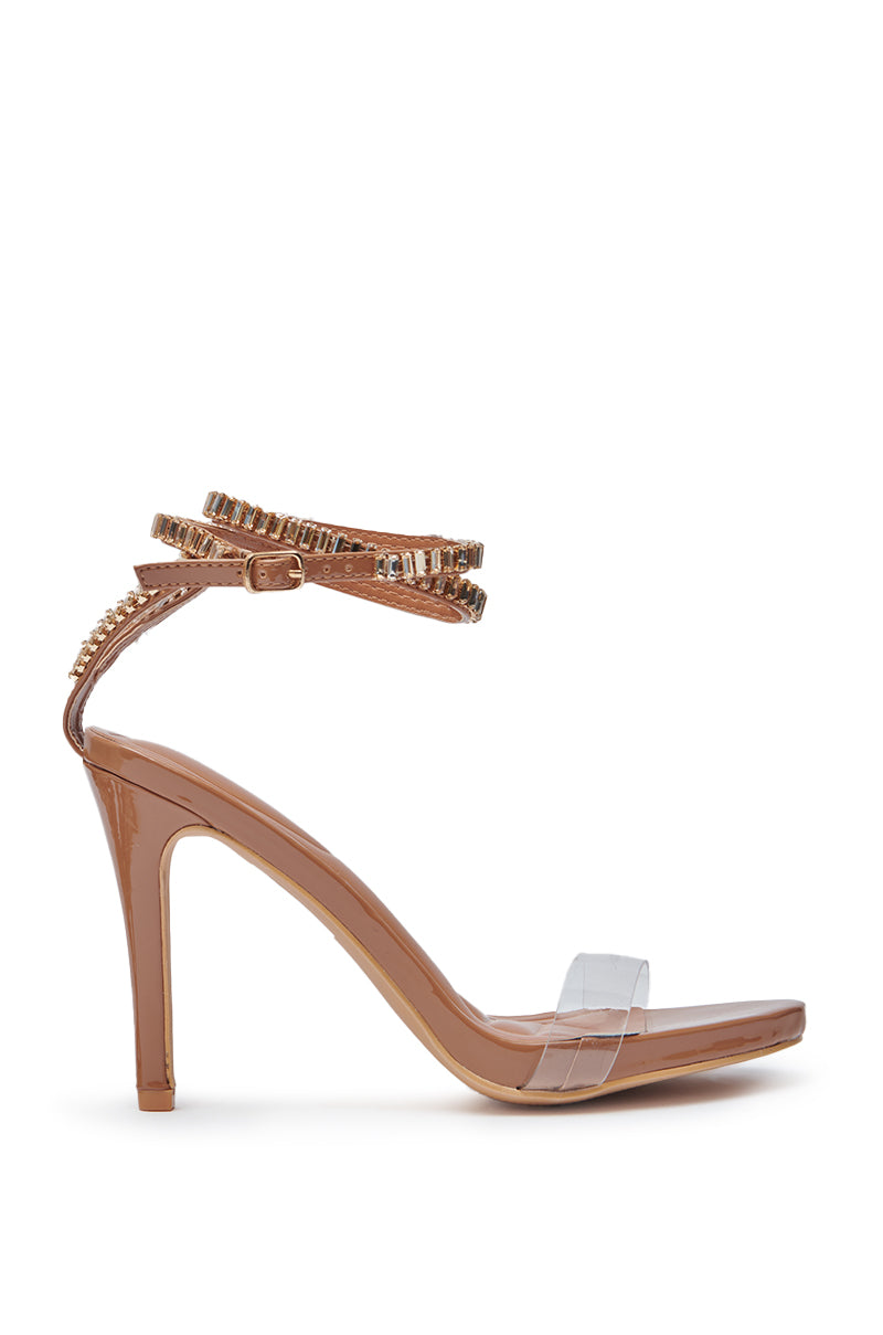 AZALEA WANG ELLYIE TAN RHINESTONE STRAP SANDAL