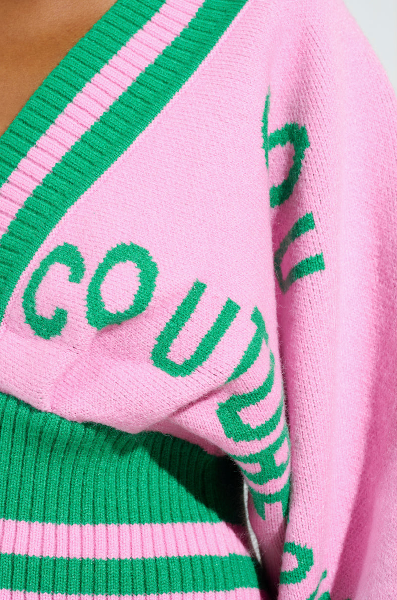 COUTURE DOWN STRIPED V-NECK SWEATER