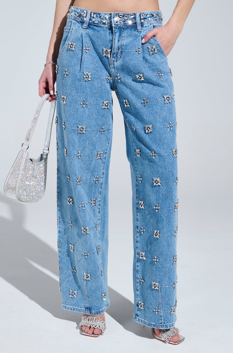 TAKE ME OUT RHINESTONE DENIM JEANS