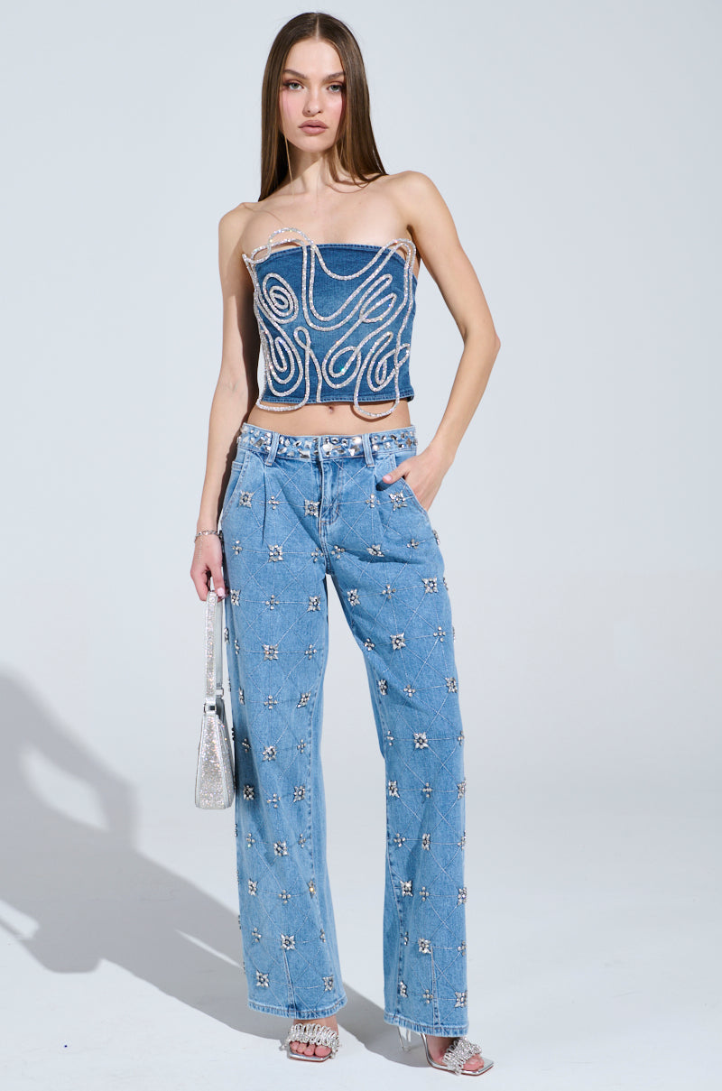 TAKE ME OUT RHINESTONE DENIM JEANS