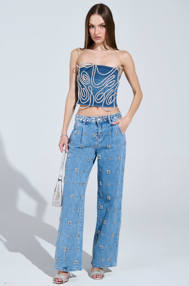 TAKE ME OUT RHINESTONE DENIM JEANS