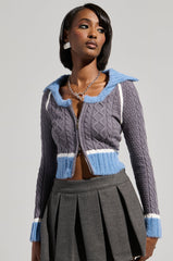 QUEEN OF MY OWN WORLD CROPPED ZIP UP SWEATER