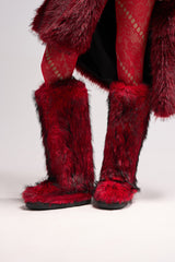 AZALEA WANG FARAMUN RED MULTI FLAT FUR KNEE HIGH BOOT