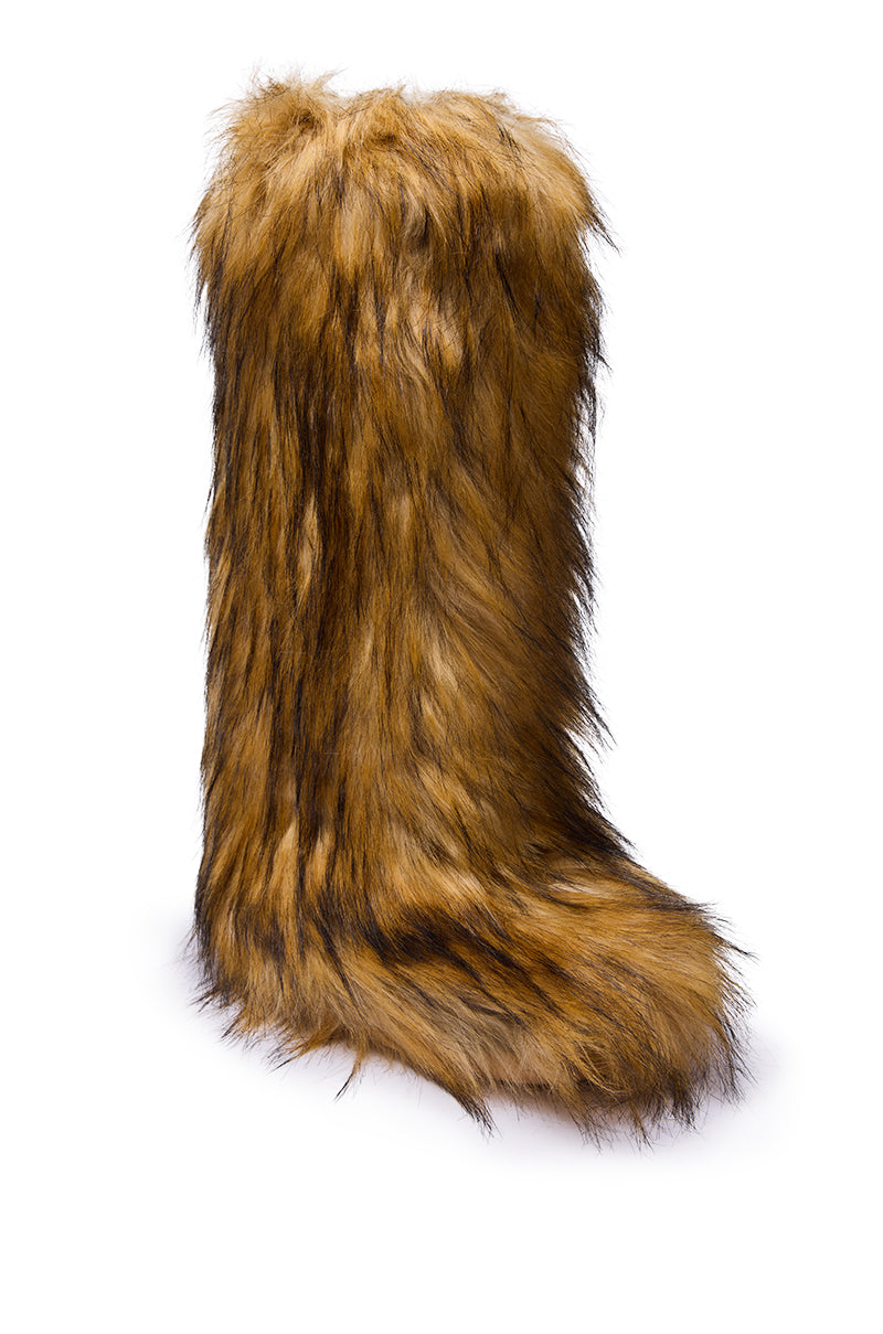 AZALEA WANG FAYES BROWN MULTI FURRY KNEE HIGH FLAT BOOT
