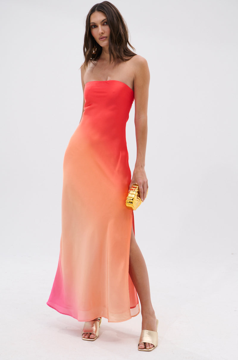 OCEAN BREEZE OMBRE SATIN MAXI DRESS