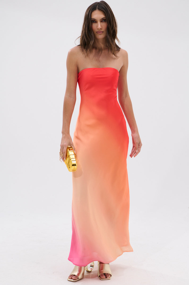 OCEAN BREEZE OMBRE SATIN MAXI DRESS