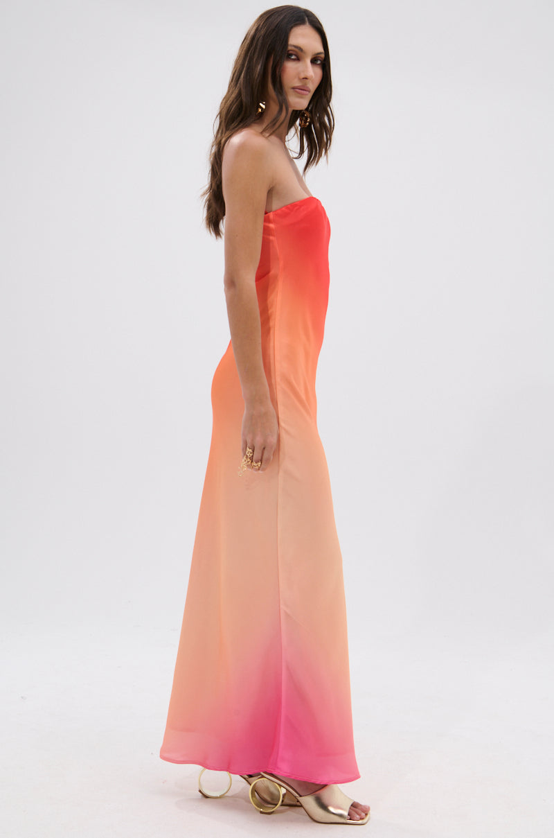 OCEAN BREEZE OMBRE SATIN MAXI DRESS