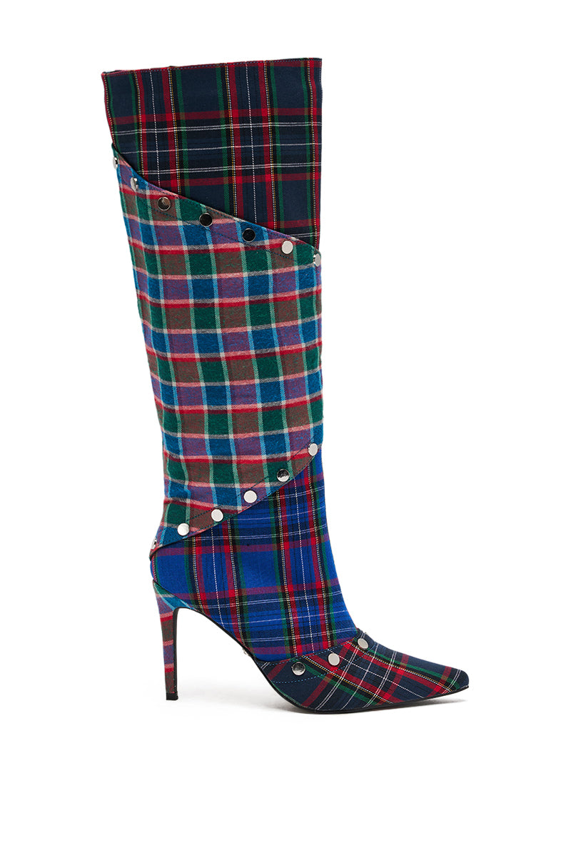 AZALEA WANG FENMORE PLAID MULTI COLOR BLOCKED STILETTO BOOT