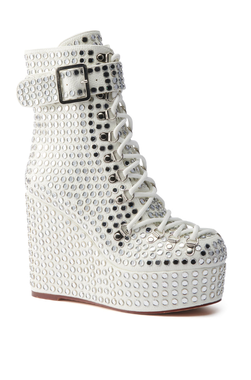 AZALEA WANG FERDY WHITE PLATFORM EMBELLISHED BOOTIE