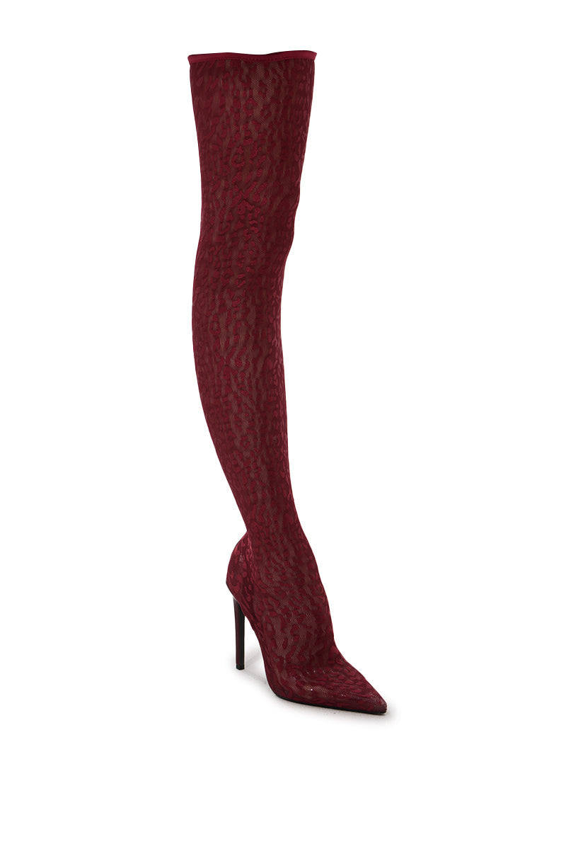 AZALEA WANG FREJYA BURGUNDY LEOPARD LACE THIGH HIGH BOOT