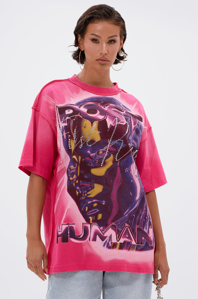 POST HUMAN OVERSIZED GRAPHIC TEE IN PINK