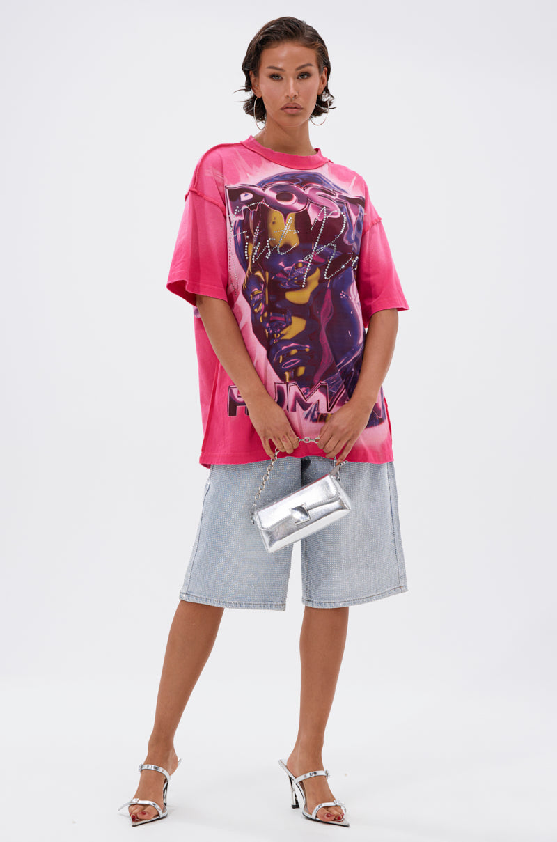 POST HUMAN OVERSIZED GRAPHIC TEE IN PINK