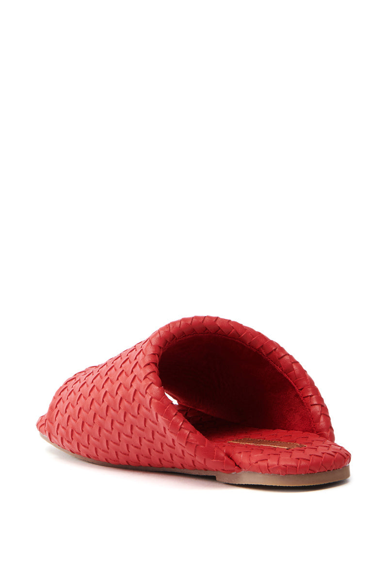 AKIRA GAIA RED BRAIDED FLAT SLIP ON SANDAL