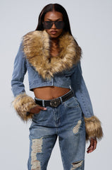 NEW GISELE CROPPED FUR TRIM JACKET