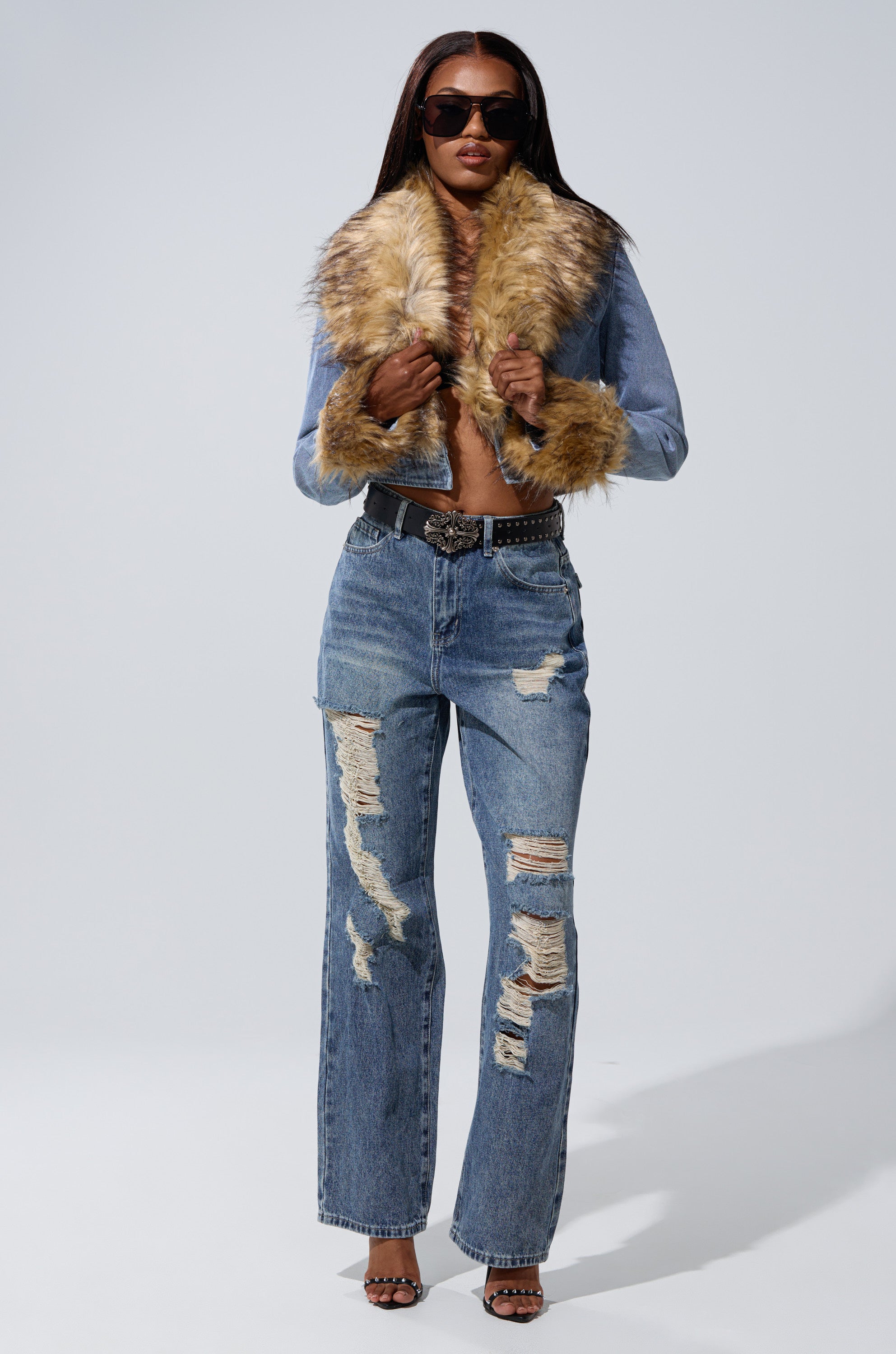 NEW GISELE CROPPED FUR TRIM JACKET