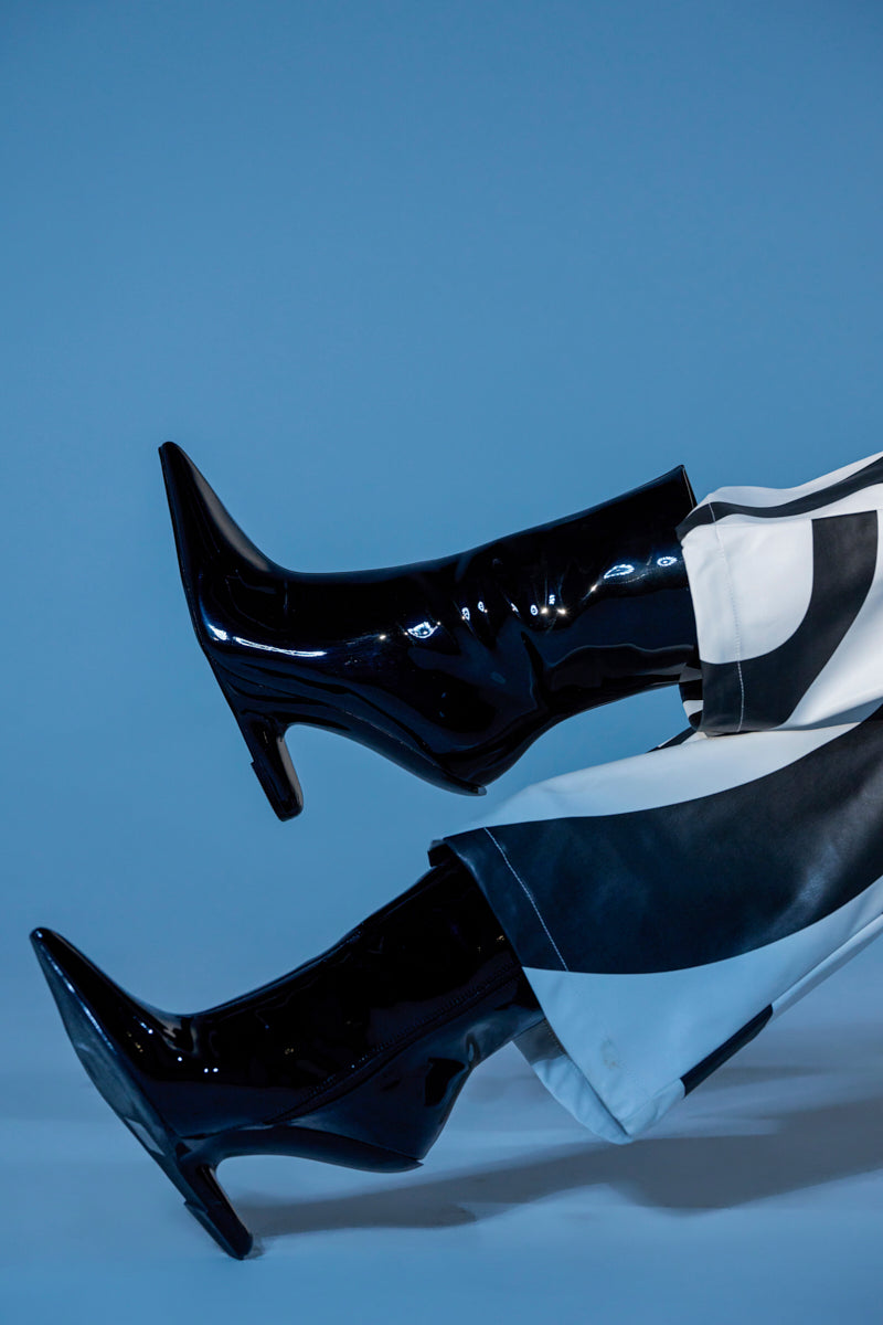 AZALEA WANG GLACIELLE PATENT BLACK WEDGE BOOTIE