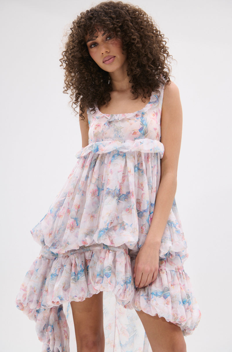 THROUGH THE MEADOW RUFFLE HIGH LOW DRESS
