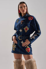 PRETTIEST PROBLEM DENIM PATCHWORK MINI DRESS