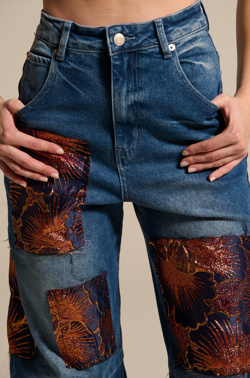 ELEGANT VIBES BROCADE PATCH RELAXED DENIM