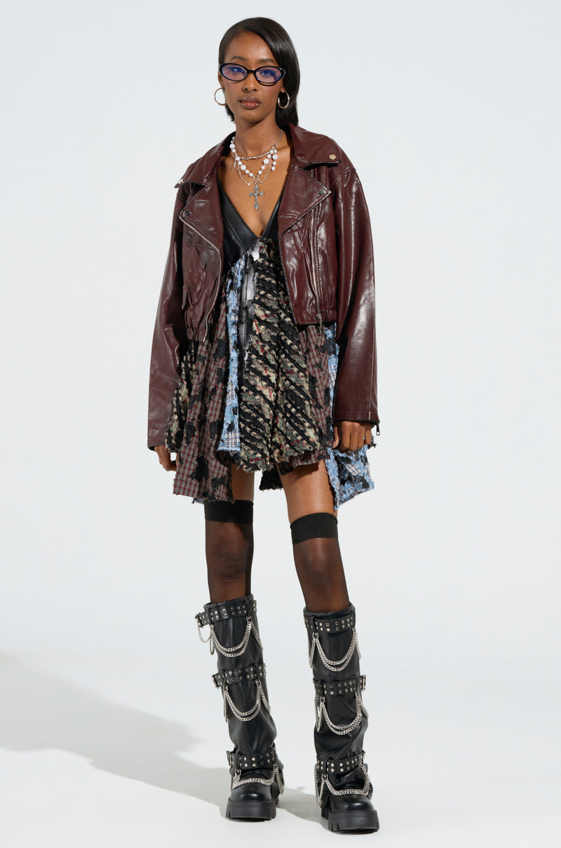 TAKE ME AWAY DISTRESSED PLAID MINI DRESS