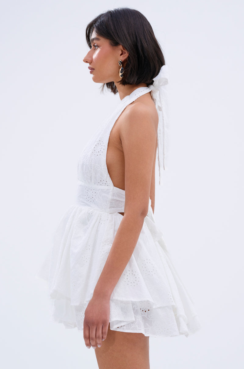 SUMMER'S AROUND THE CORNER EYELET MINI DRESS